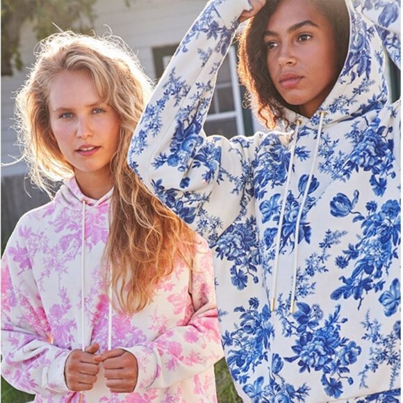 NWOT LoveShackFancy x Beach Riot Unisex Floral Sweatshirt Hoodie, Blue | XS - Picture 11 of 11